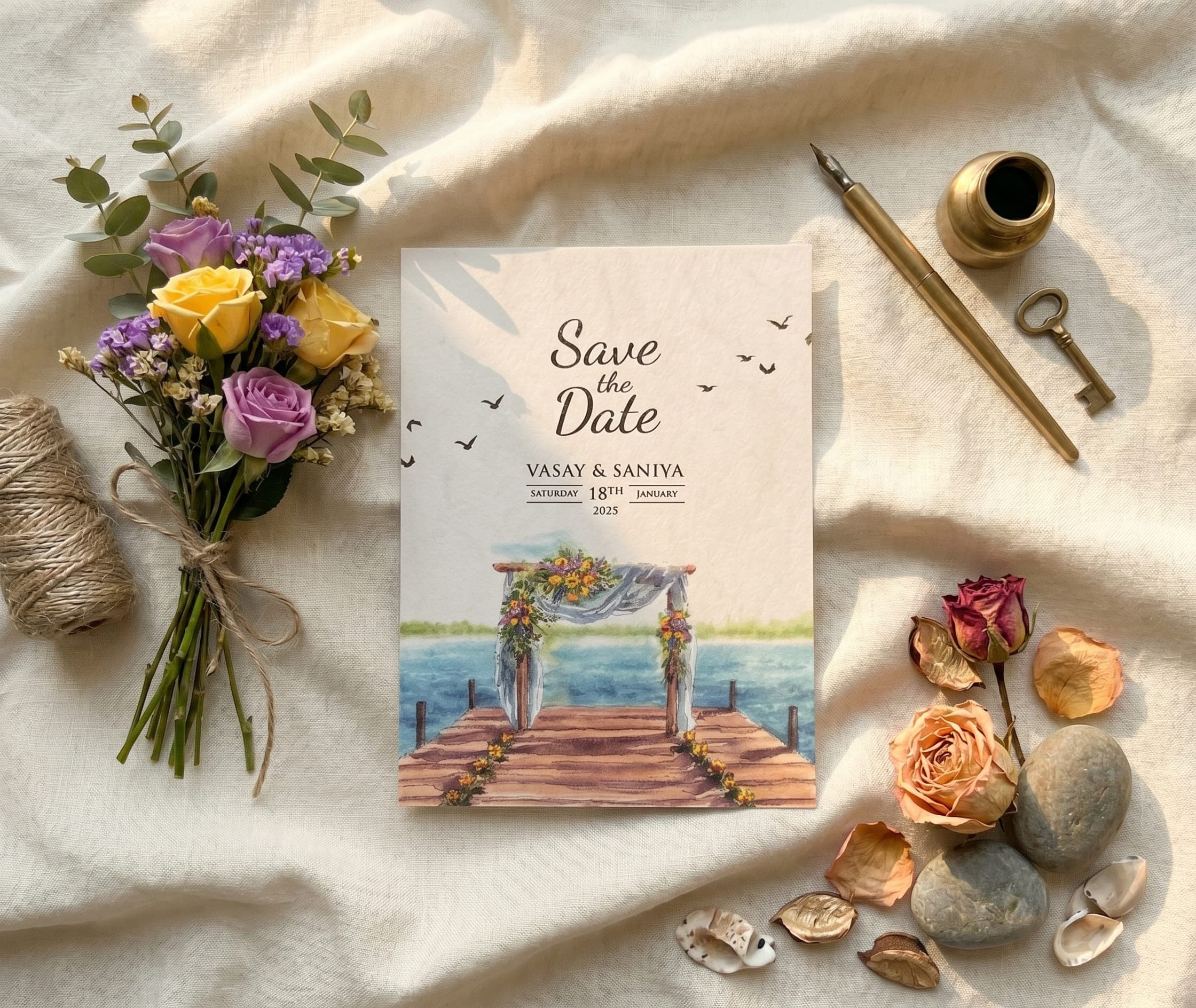 Lakeside Dock Save the Date Wedding Card | Shahi Bulawa Karachi