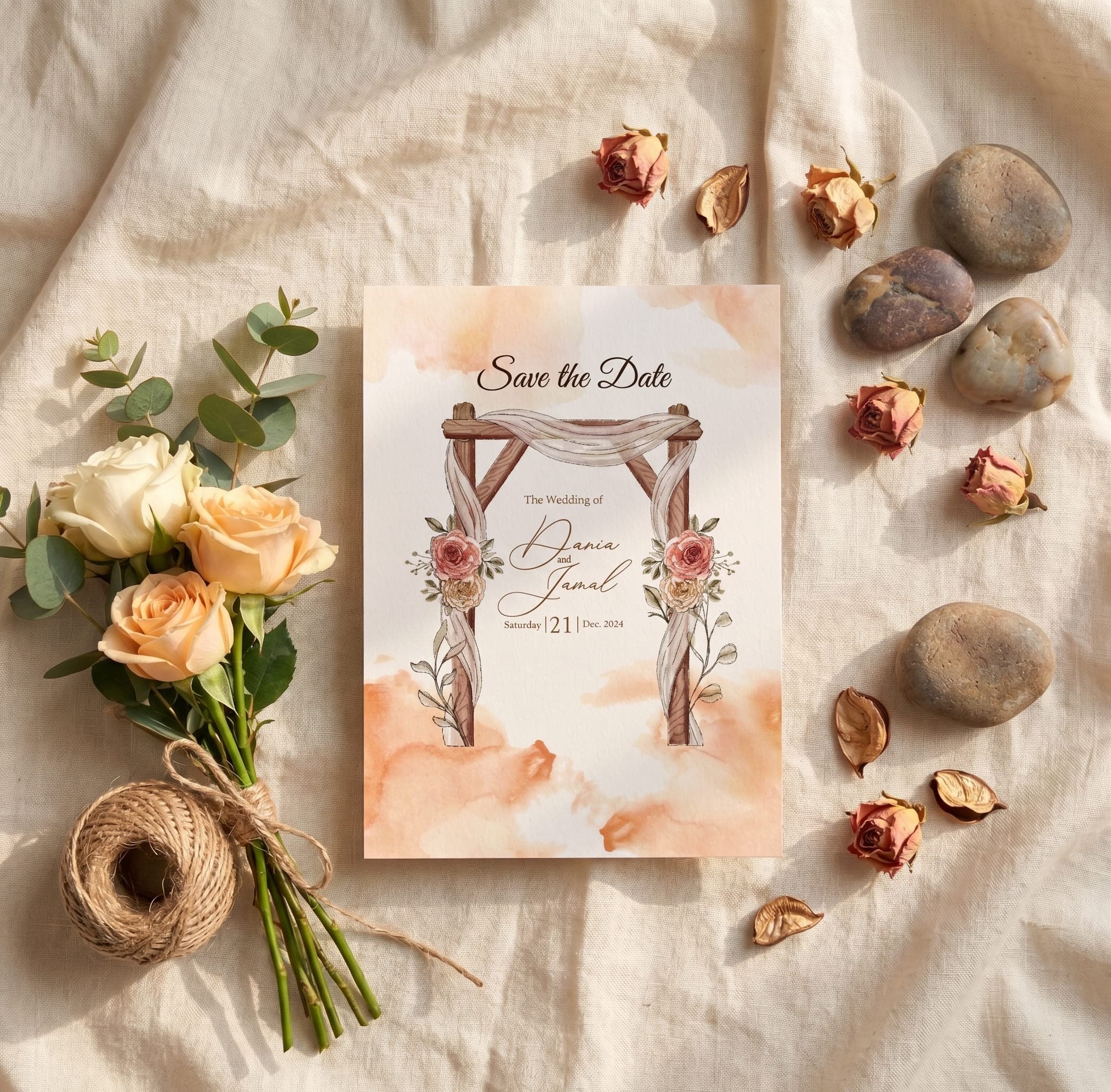 Watercolour Floral Arch Save the Date Card | Shahi Bulawa Karachi